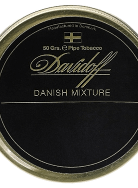 Davidoff Danish Mixture pipe tobacco tin featuring a smooth blend of Virginia, Burley, Oriental tobaccos, and a subtle aromatic essence.