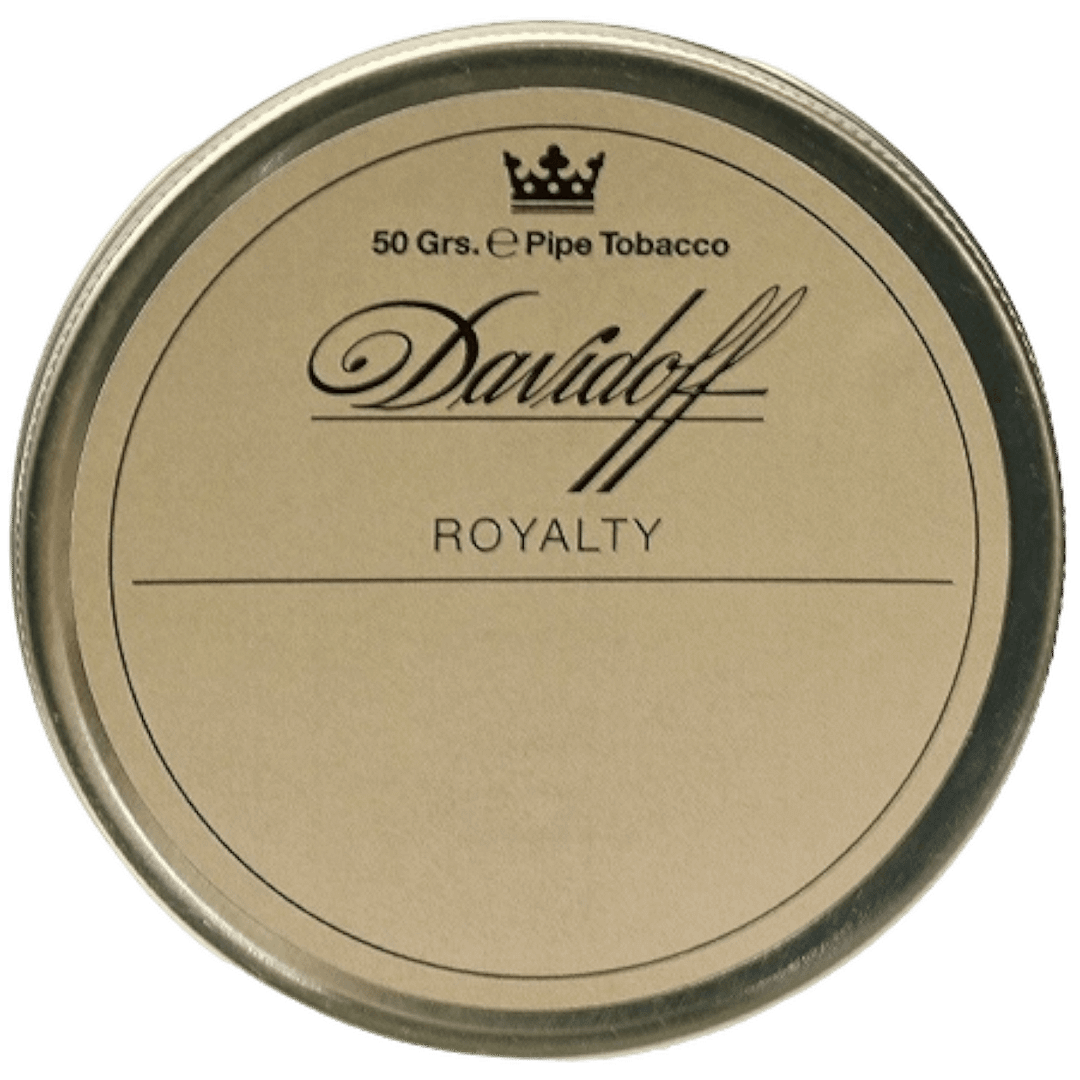 Davidoff Royalty pipe tobacco tin with a classic English blend of Virginia, Oriental, and Latakia tobaccos.