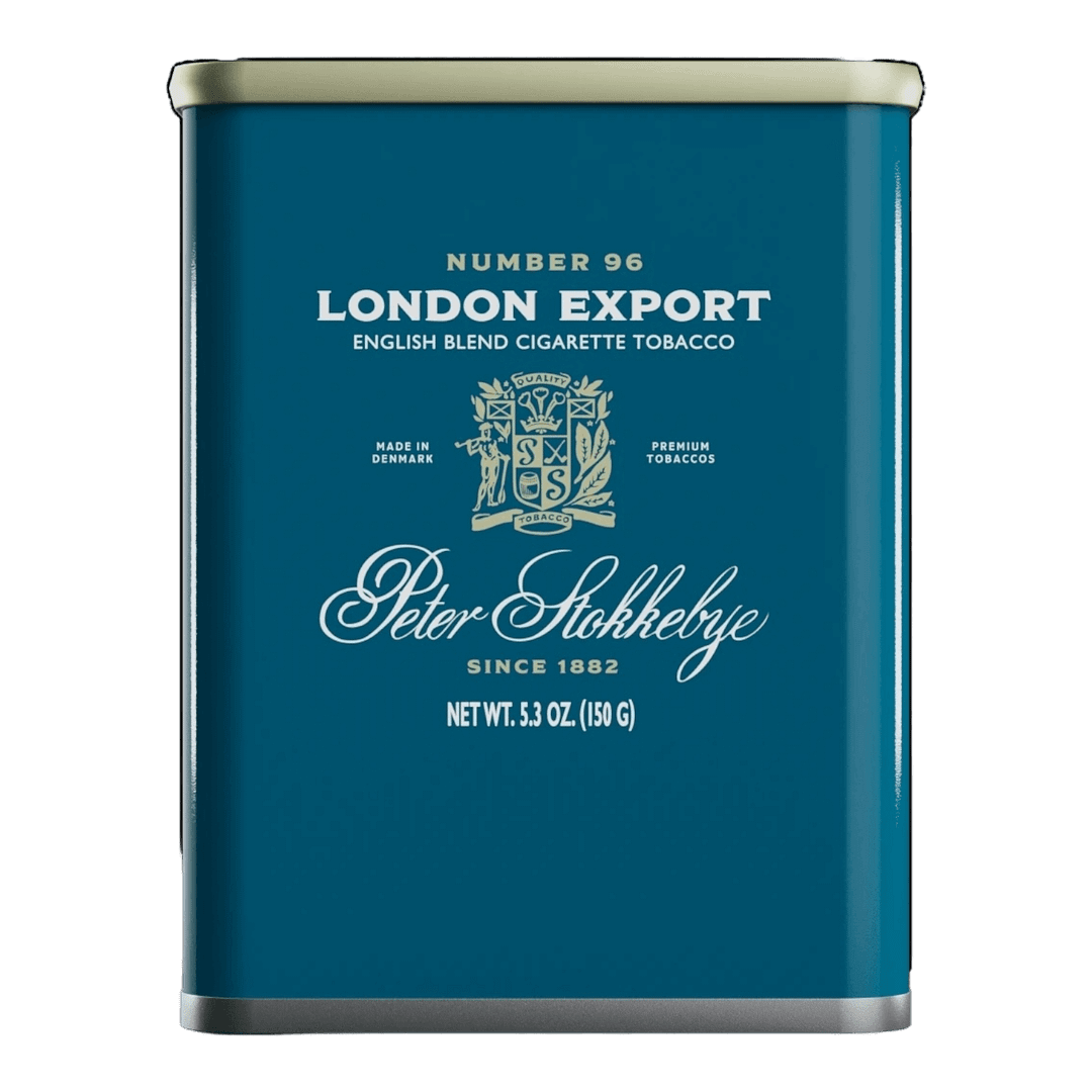 Package of Peter Stokkebye London Export roll-your-own tobacco with understated British-style branding.
