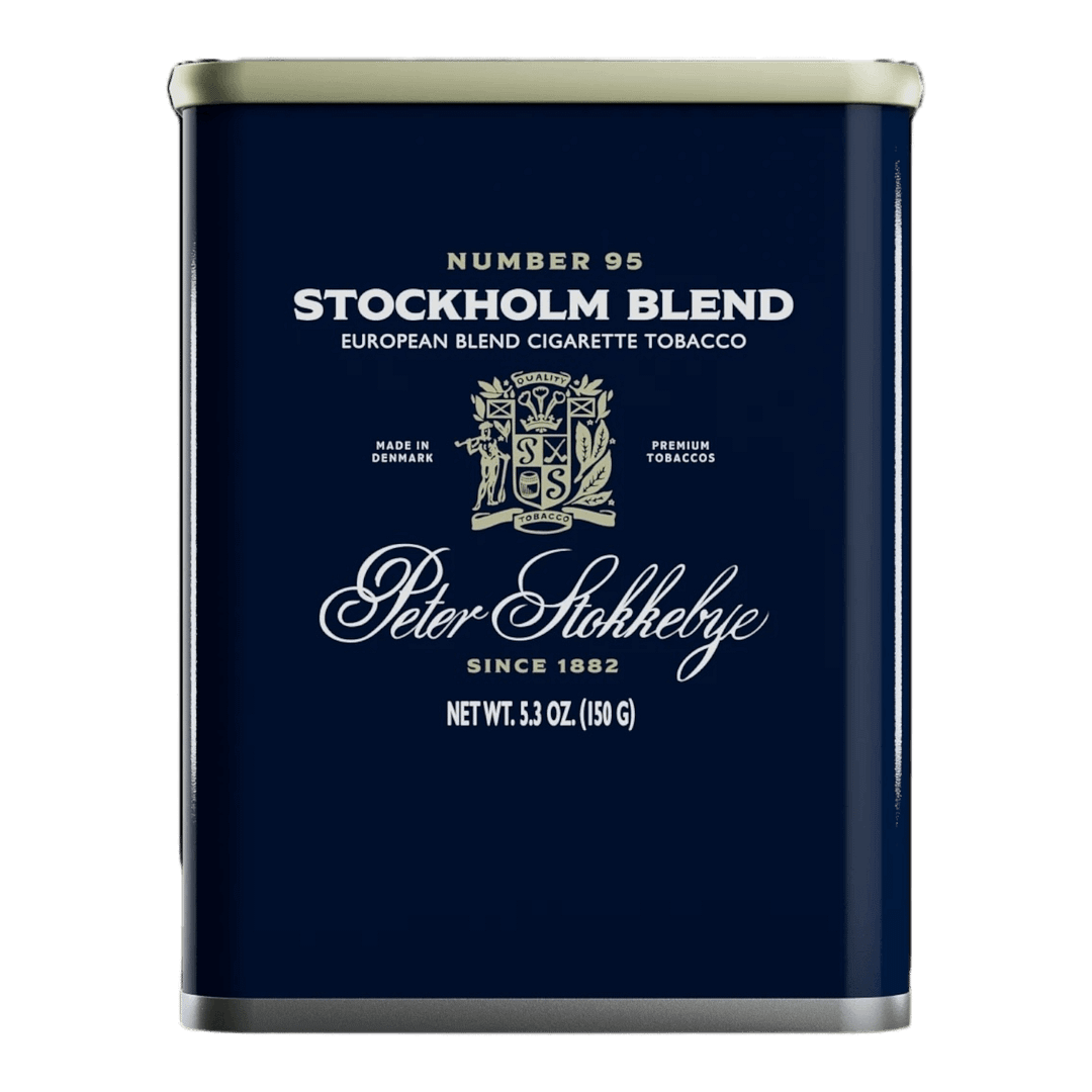 Package of Peter Stokkebye Stockholm Blend roll-your-own tobacco with refined Scandinavian design.