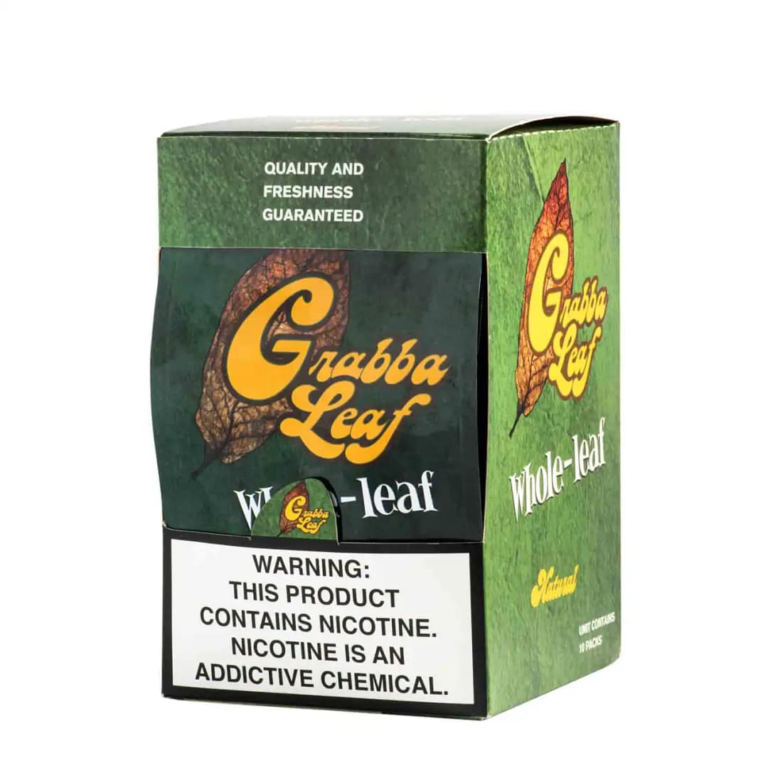 Whole Grabba tobacco leaf displayed flat with rich, natural brown tones.