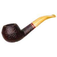 Savinelli Saint Nicholas 2024 (673 KS) pipe with a ruby-stained bowl, silver-accented acrylic band, and festive red-and-green stem.