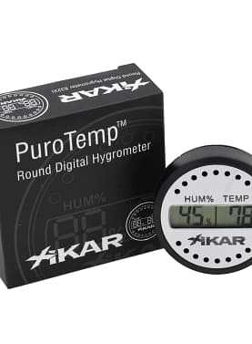 XIKAR Round Digital Hygrometer displaying humidity and temperature.