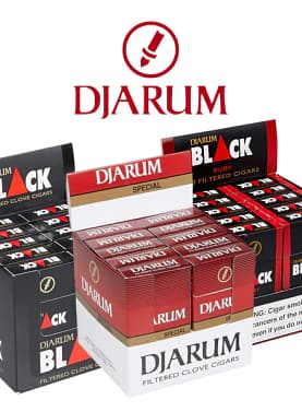 Djarum Black and Djarum Special cigars displayed side by side in their distinct black and gold packaging.