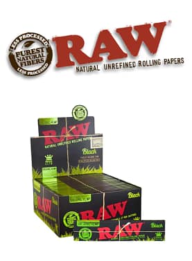 Open display of RAW Black Organic King Size rolling papers showcasing their premium, ultra-thin texture.