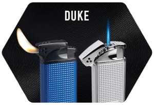 Vector duke Silver lighter with torch flame and blue lighter with soft flame.