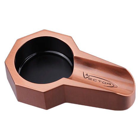 Vector Metal Cigar Ashtray in copper satin finish with wide cigar rests and deep basin