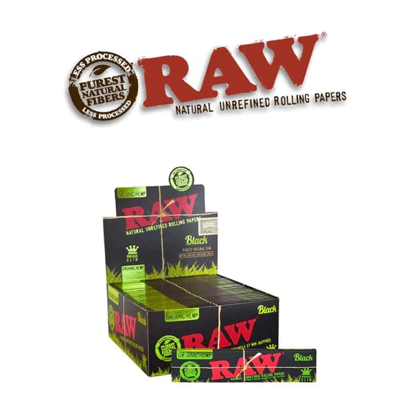 Open display of RAW Black Organic King Size rolling papers showcasing their premium, ultra-thin texture.