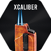 Marble mahogany Vector Caliber Lighter with double torch flame lit.