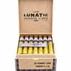 Open box of Aganorsa Leaf JFR Lunatic cigars, displaying their large ring gauges and dark, oily wrappers