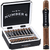 Open box of Rocky Patel Number 6 cigars with smooth, golden-brown wrappers and bright red bands.