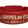 La aroma de Cuba branded cigar Ashtray in red ceramic with white logo and deep grooves