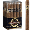 Single Quorum Classic cigar in focus with a bundle of 20 cigars blurred in the background.