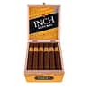Open box of Inch Natural cigars with golden-brown wrappers and bold bands, neatly arranged in a wooden box.