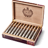 Open box of El Rey Del Mundo cigars neatly arranged with detailed branding on the inner lid.