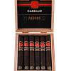 Open box of E.P. Carrillo Maduro cigars with dark, oily wrappers