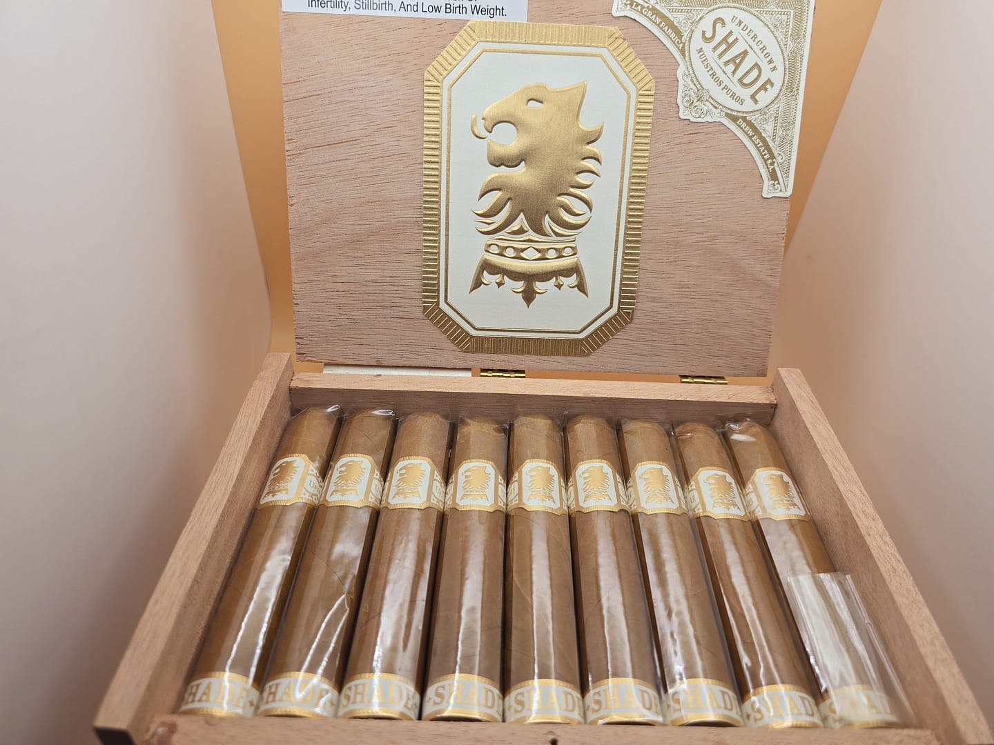 Undercrown Shade cigars open box with premium cigars arranged inside