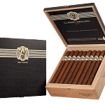 Open box of AVO Classic Maduro cigars showing dark Maduro wrappers and detailed bands.