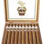 Open box of Padrón Damaso cigars with light, creamy wrappers and elegant Padrón branding