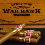 Five Henry Clay War Hawk cigars with closed box in background