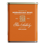 Can of Peter Stokkebye Norwegian Shag tobacco, featuring classic European design