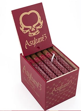 Asylum 13 Corojo cigar with a smooth, reddish-brown wrapper and bold black band