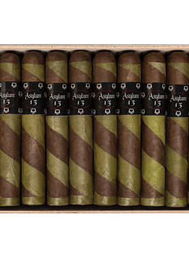 Asylum 13 Ogre cigar with distinctive green and brown barber pole wrapper