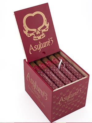 Asylum 13 Corojo cigar with a smooth, reddish-brown wrapper and bold black band
