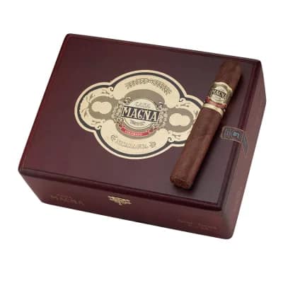 Single Casa Magna Colorado cigar resting on a closed box with bold branding