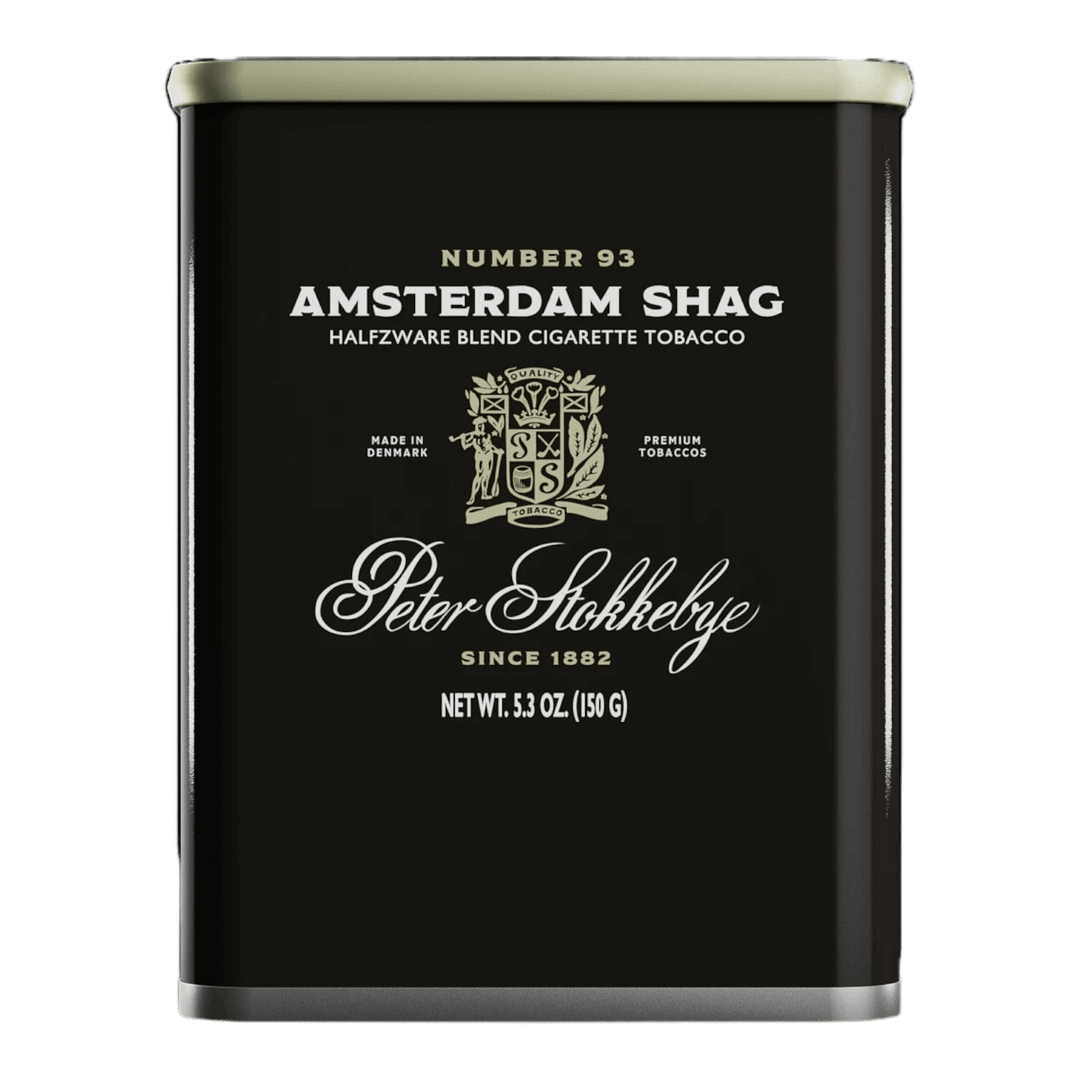 Package of Peter Stokkebye Amsterdam Shag roll-your-own tobacco with bold, classic styling