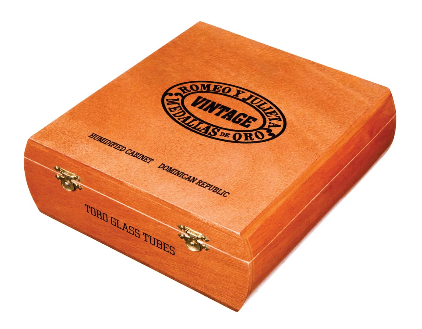 Closed box of Romeo y Julieta Vintage cigars with elegant white and gold design and classic branding.