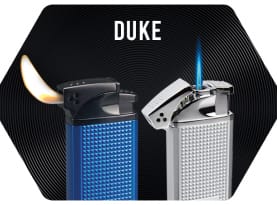 Vector duke Silver lighter with torch flame and blue lighter with soft flame.