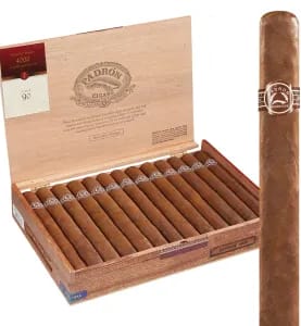 Open box of Padrón Natural cigars with light brown wrappers and classic Padrón bands
