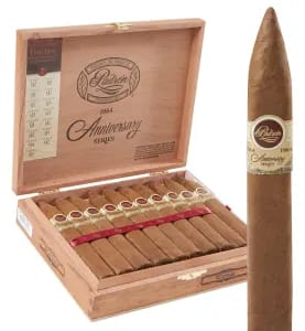 Open box of Padrón 1964 Anniversary Series Natural cigars with smooth, light brown wrappers and signature Padrón bands