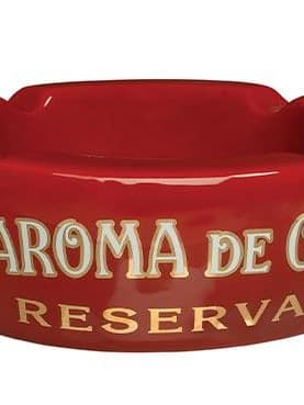La aroma de Cuba branded cigar Ashtray in red ceramic with white logo and deep grooves
