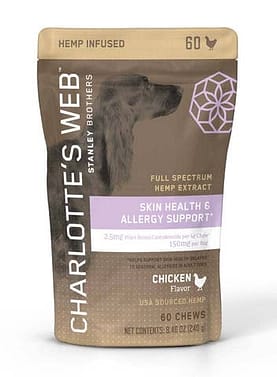 Bag of Skin & Allergy Chews for Dogs with natural ingredients to support skin health and allergy relief.