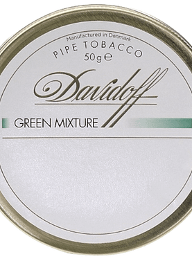 Davidoff Green Mixture pipe tobacco tin featuring a mild aromatic blend of Virginia, Burley, and Black Cavendish.