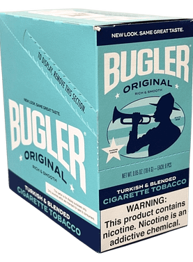Box of Bugler RYO tobacco with 6 pouches, offering an economical option for roll-your-own smokers.