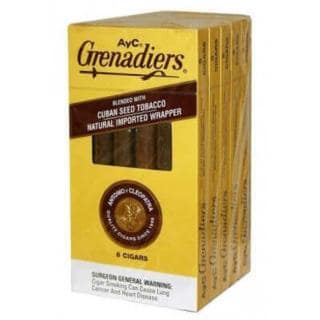 AYC Grenadiers 5-pack with six cigars per pack, arranged neatly in clear, branded packaging.