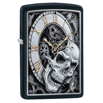 Skull Clock Design Black Matte Lighter