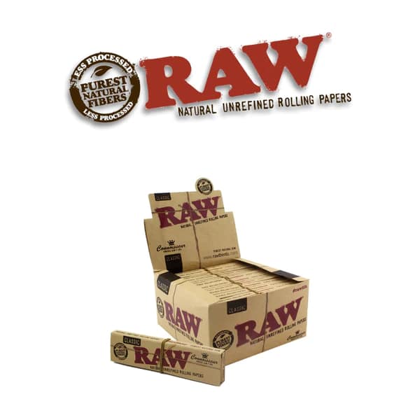 RAW Classic Connoisseur King Size Rolling Papers with Tips – 24 Pack Display Box