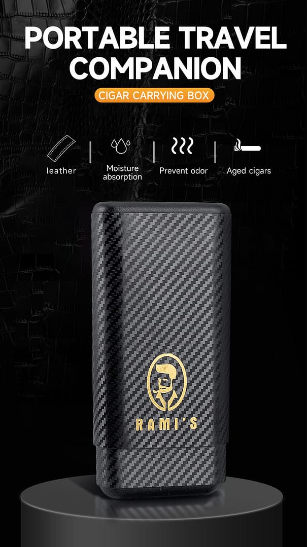 Genuine leather cigar case with Spanish cedar interior holding three cigars