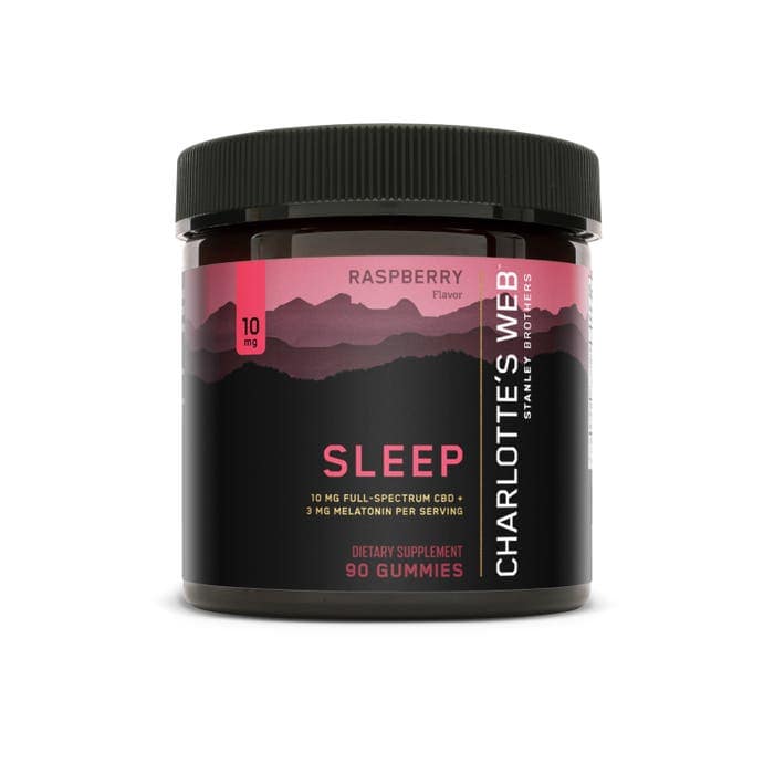 30-count jar of Charlotte’s Web Sleep Gummies with melatonin and CBD, labeled for nighttime support.