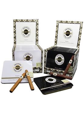 Ashton Esquire cigars with smooth, Connecticut Shade wrappers, neatly arranged in a box, showcasing their compact size and elegant craftsmanship