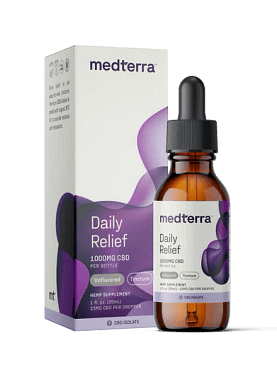 30 ml bottle of Medterra Daily Relief Oil Tincture with 1000 mg CBD, designed for daily relief and overall wellness support.