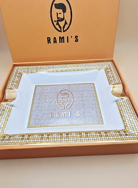 Rami’s Golden Ceramic Cigar Ashtray in luxury gift box with gold mosaic design