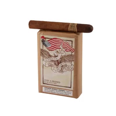 Kentucky Fire Cured Just a Friend cigar resting on its retail pack