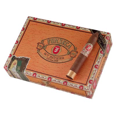 Single Fonseca by My Father cigar resting on a closed box