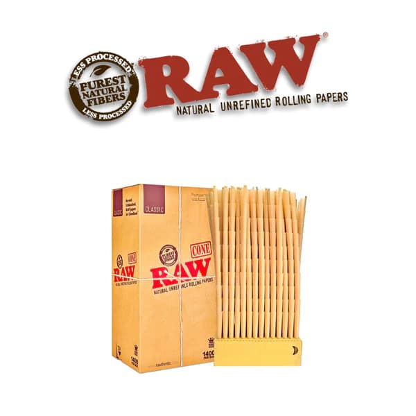 RAW Classic King Size Pre-Rolled Cone Bulk Display – 1400ct box