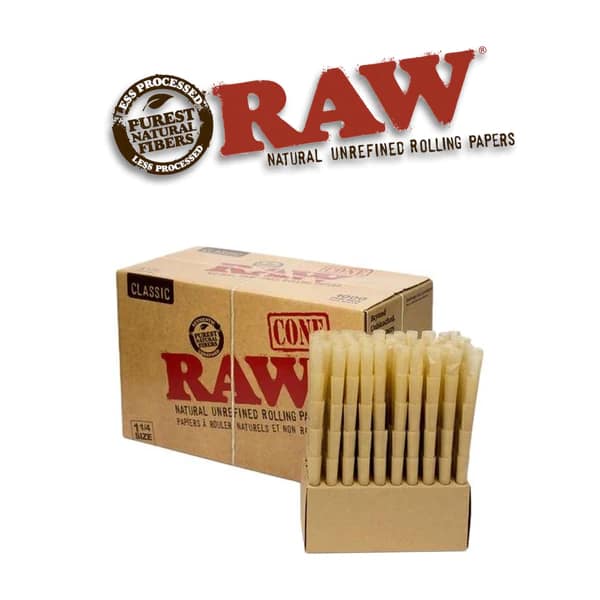 RAW Classic 1 1/4 Pre-Rolled Cone Bulk Display – 1000 Cones in Open Box